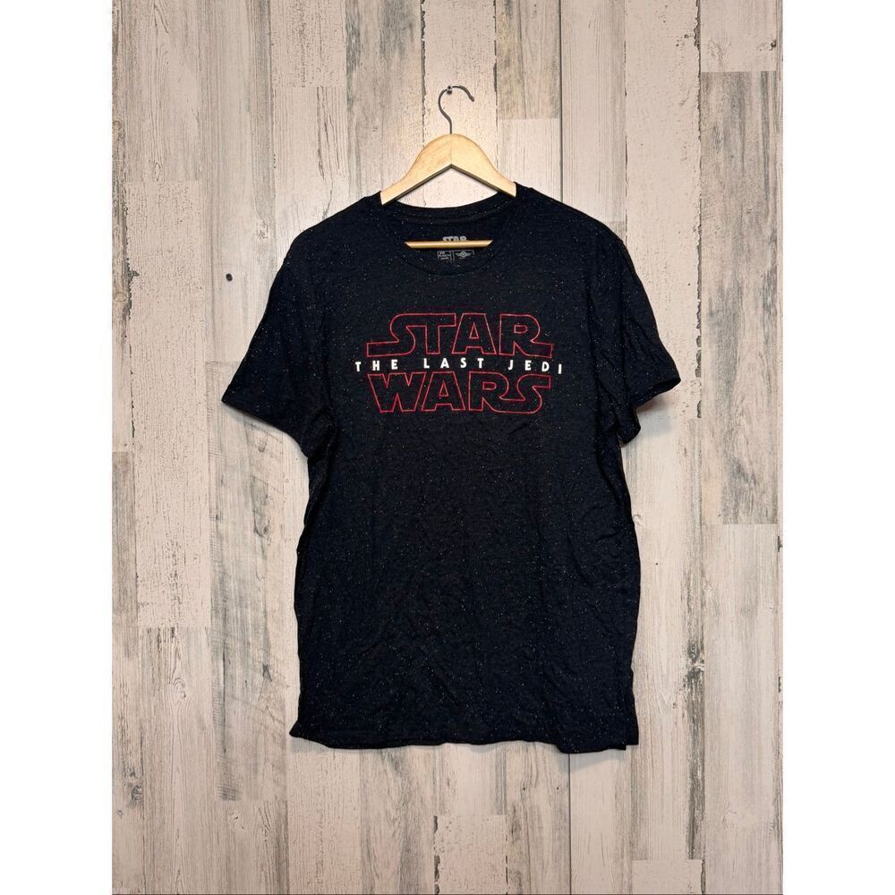 Star Wars The Last Jedi Graphic T-Shirt Black Speckled Tee Men’s XL